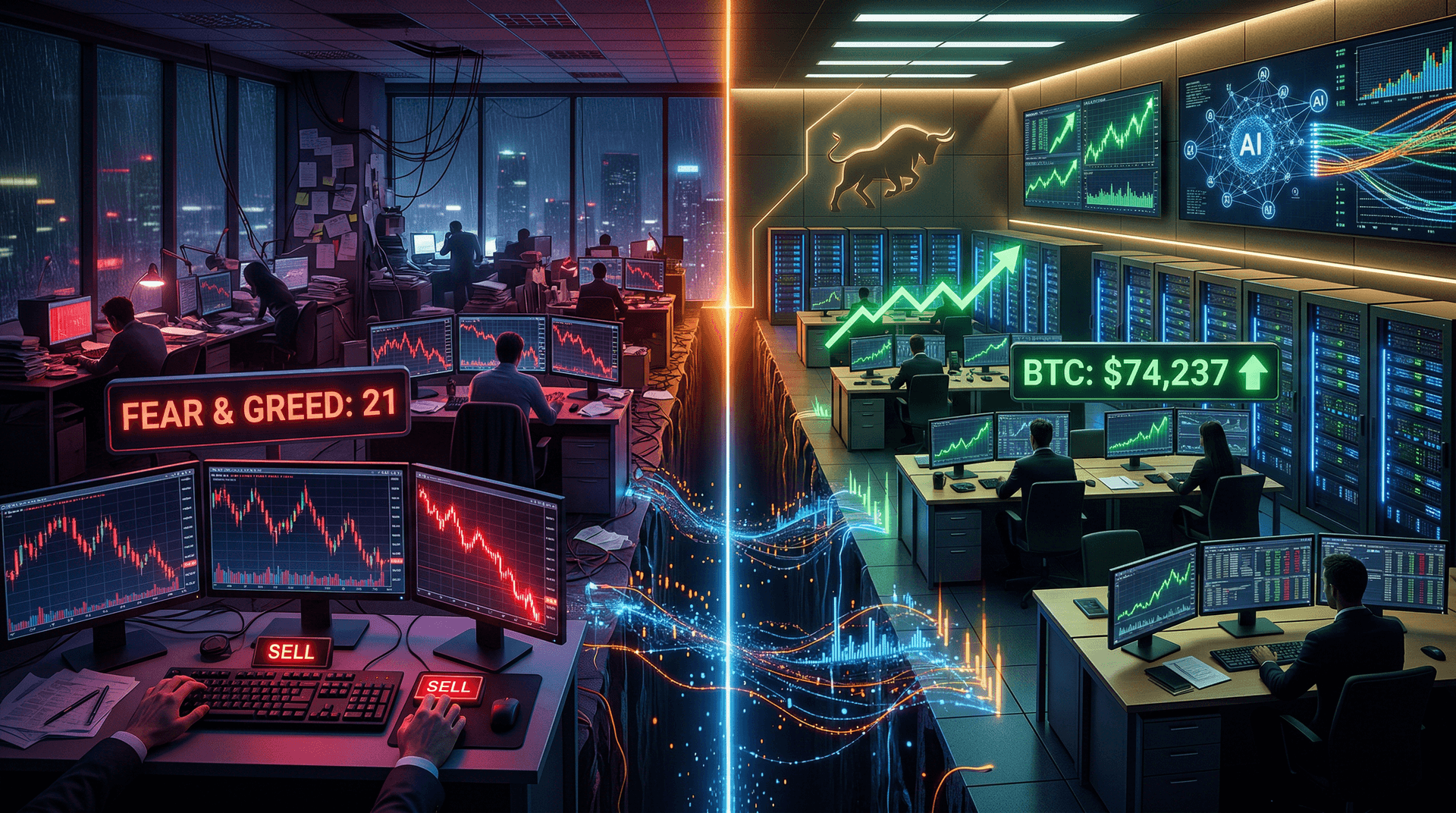 Crypto Perception Divide: BTC $74K as Fear Index Hits 21