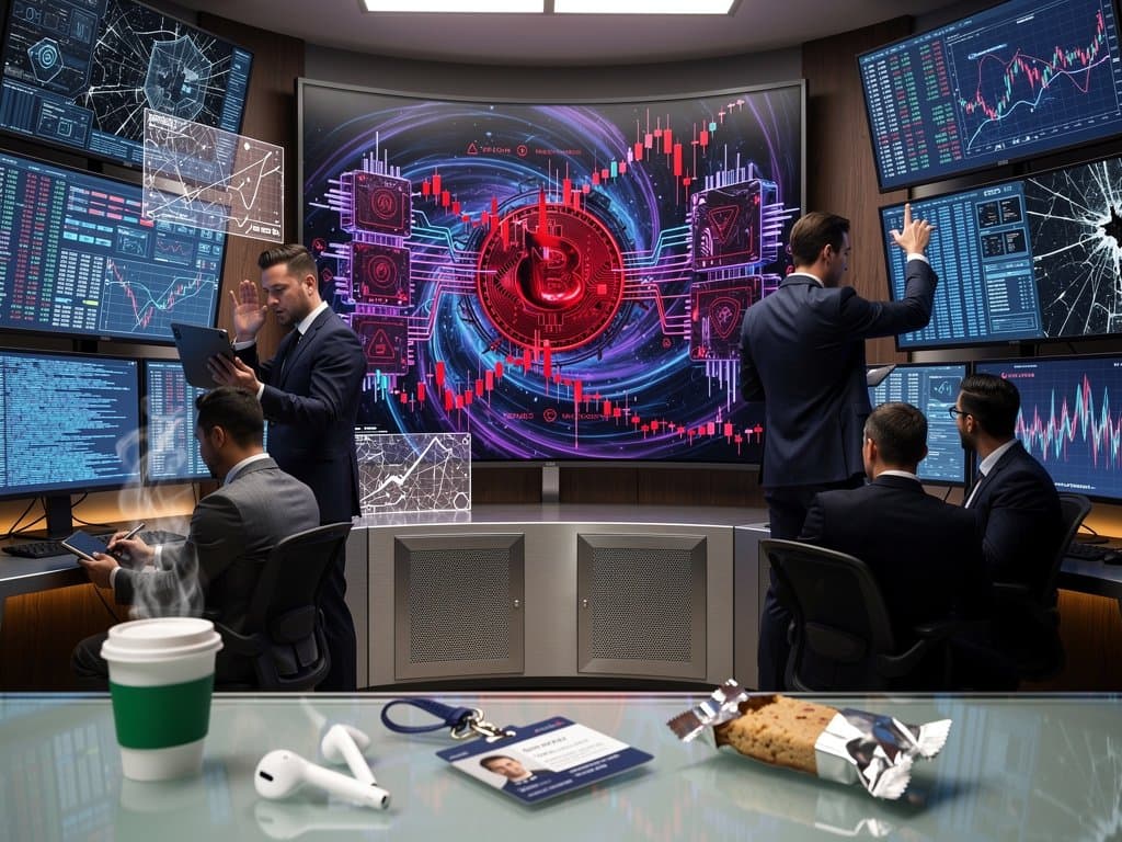 Neural network visualization showing AI unpredictability with crypto volatility charts