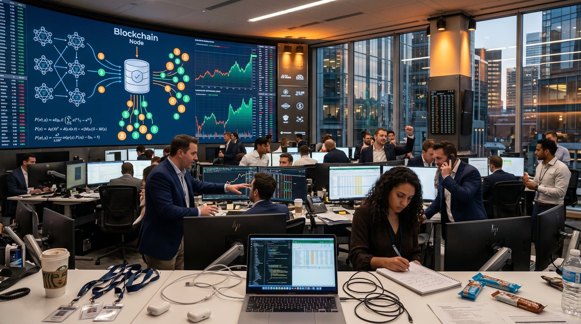 Abstract blockchain oracles linking to TradFi with Chainlink data streams and AI networks