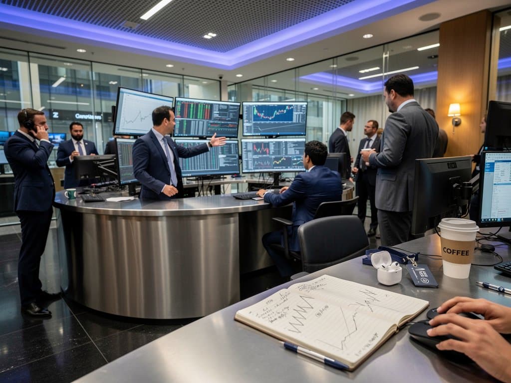 Abstract holographic AI prompt rules icons over crypto charts and code matrix in neon cyberpunk style